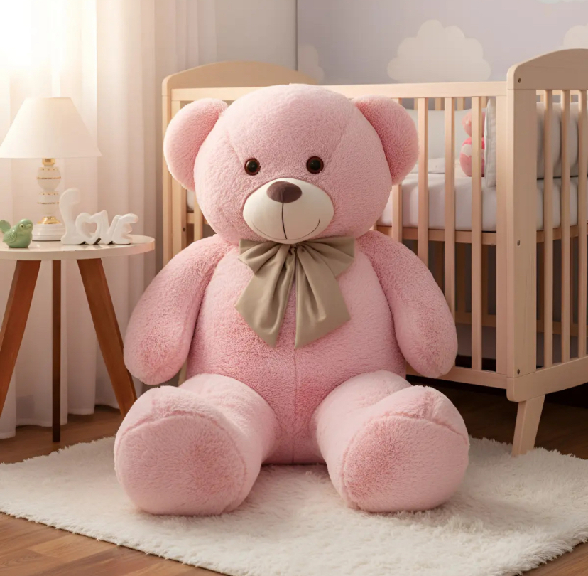 Urso de Pelúcia Gigante Rosé em quarto infantil