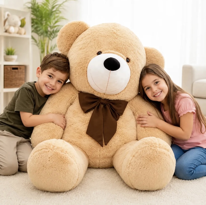 Urso Gigante de Pelúcia bege com laço marrom
